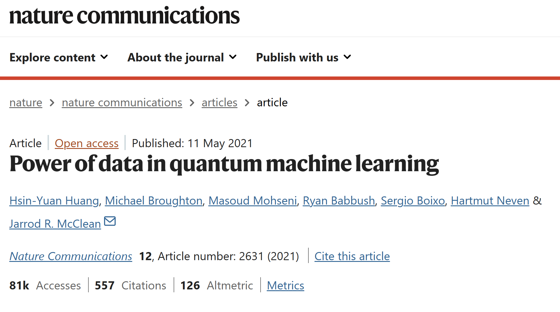 Power of data in quantum machine learning